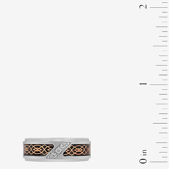 Mens 8MM 1/10 CT. T.W. Natural White Diamond Stainless Steel Wedding Band