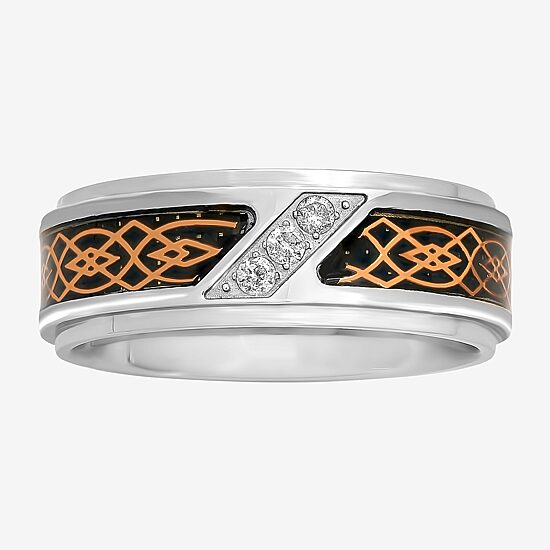 Mens 8MM 1/10 CT. T.W. Natural White Diamond Stainless Steel Wedding Band