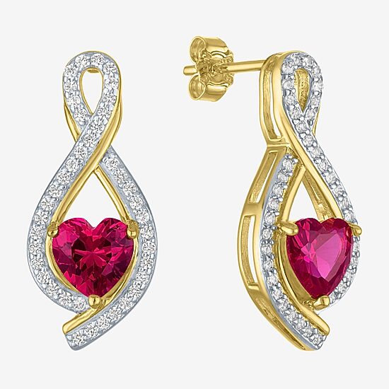 Womens Lab Created Red Ruby 14K Gold Over Silver Heart Jewelry Set