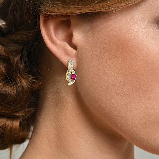 Womens Lab Created Red Ruby 14K Gold Over Silver Heart Jewelry Set