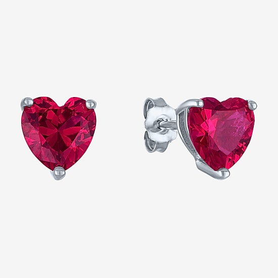 "Love" Womens Lab Created Red Ruby Sterling Silver Heart Jewelry Set