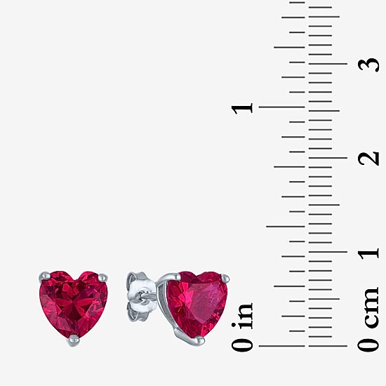"Love" Womens Lab Created Red Ruby Sterling Silver Heart Jewelry Set