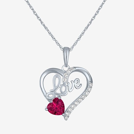 "Love" Womens Lab Created Red Ruby Sterling Silver Heart Jewelry Set