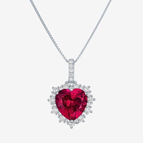 Womens Lab Created Red Ruby Sterling Silver Heart 18 Inch Pendant Necklace, One Size