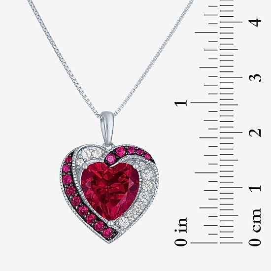 Womens Lab Created Red Ruby Sterling Silver Heart 18 Inch Pendant Necklace