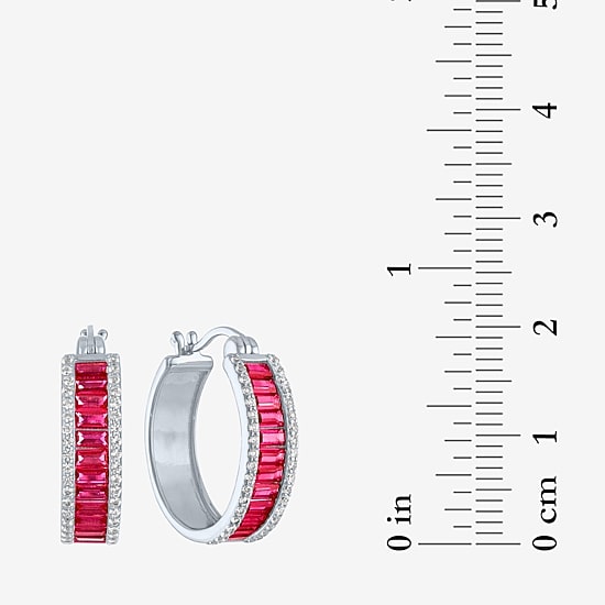 Womens Lab Created Red Ruby Sterling Silver 19mm Hoop Earrings