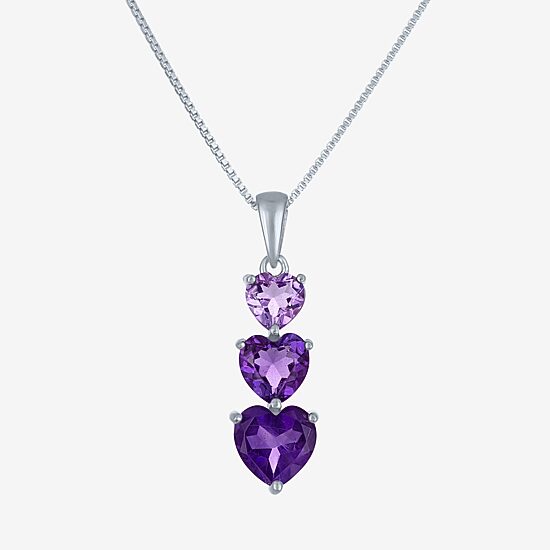 Womens Lab Created Purple Amethyst Sterling Silver Heart 18 Inch Pendant Necklace