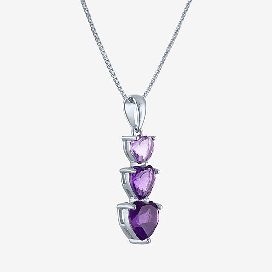 Womens Lab Created Purple Amethyst Sterling Silver Heart 18 Inch Pendant Necklace