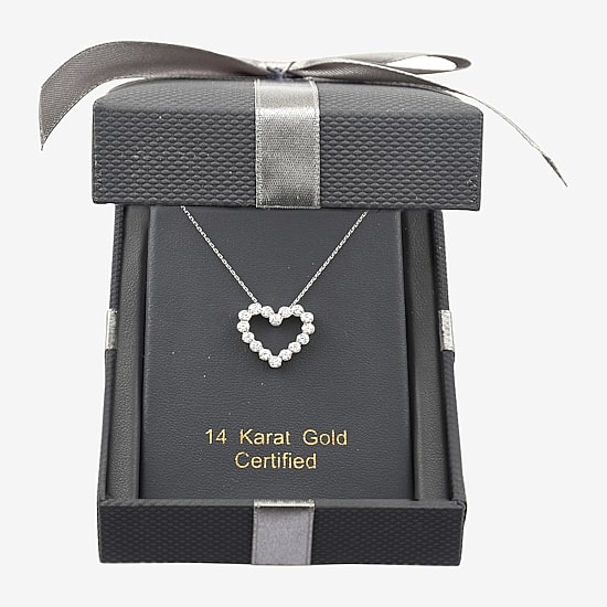 Floating Diamonds (F / Vs2) Womens 1 CT. T.W. Lab Grown White Diamond 14K Gold Heart 18 Inch Pendant Necklace