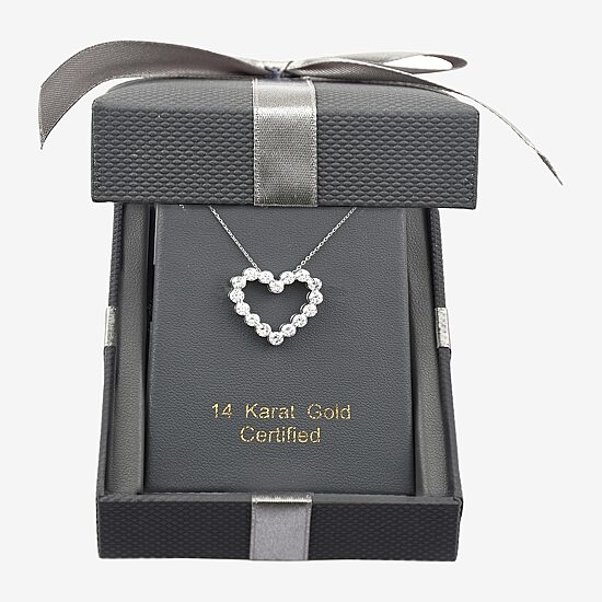 Floating Diamonds (F / Vs2) Womens 2 CT. T.W. Lab Grown White Diamond 14K Gold Heart 18 Inch Pendant Necklace