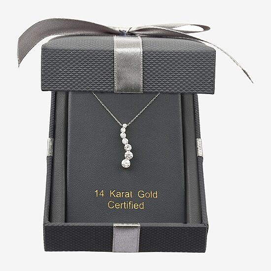 Floating Diamonds (F / Vs2) Womens 1 CT. T.W. Lab Grown White Diamond 14K Gold 18 Inch Pendant Necklace