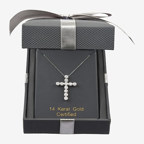Floating Diamonds (F / Vs2) Womens 2 CT. T.W. Lab Grown White Diamond 14K Gold Cross 18 Inch Pendant Necklace