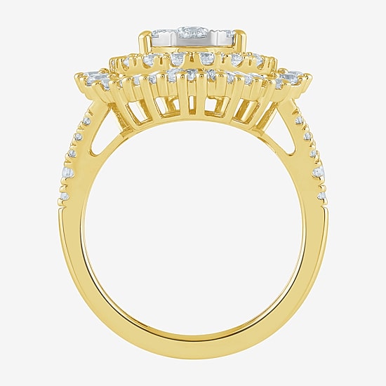 (G / Si2) Womens 21.5MM Lab Grown Diamond 14K Gold Pear Cluster Band