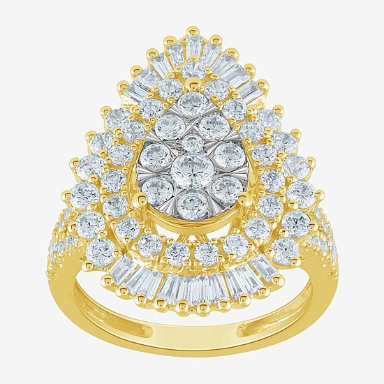 (G / Si2) Womens 21.5MM Lab Grown Diamond 14K Gold Pear Cluster Band