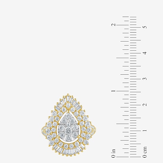 (G / Si2) Womens 21.5MM Lab Grown Diamond 14K Gold Pear Cluster Band