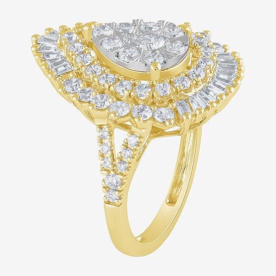 (G / Si2) Womens 21.5MM Lab Grown Diamond 14K Gold Pear Cluster Band