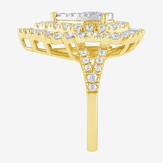 (G / Si2) Womens 21.5MM Lab Grown Diamond 14K Gold Pear Cluster Band
