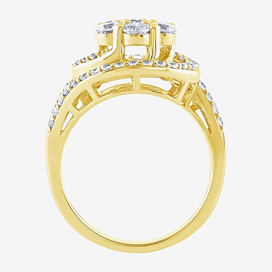 Diamond Blossom (G / Si2) Womens 2 CT. T.W. Lab Grown White Diamond 10K Gold Cluster Side Stone Cocktail Ring