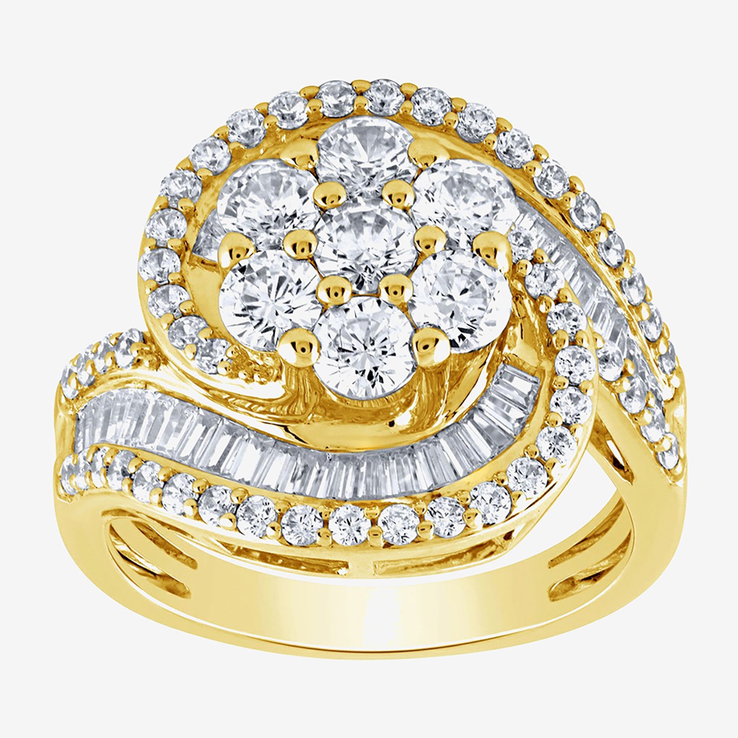 Diamond Blossom (G / Si2) Womens 2 CT. T.W. Lab Grown White Diamond 10K Gold Cluster Side Stone Cocktail Ring