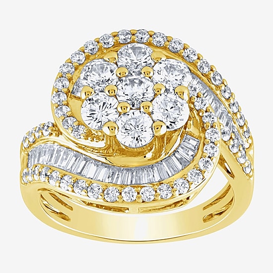 Diamond Blossom (G / Si2) Womens 2 CT. T.W. Lab Grown White Diamond 10K Gold Cluster Side Stone Cocktail Ring