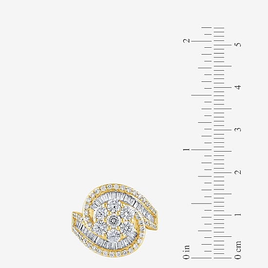 Diamond Blossom (G / Si2) Womens 2 CT. T.W. Lab Grown White Diamond 10K Gold Cluster Side Stone Cocktail Ring