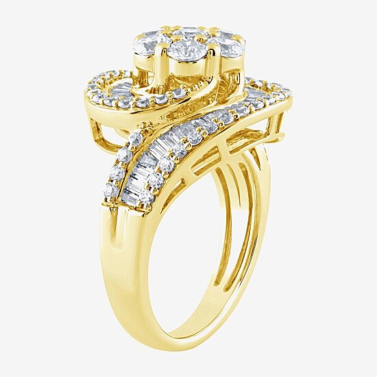 Diamond Blossom (G / Si2) Womens 2 CT. T.W. Lab Grown White Diamond 10K Gold Cluster Side Stone Cocktail Ring