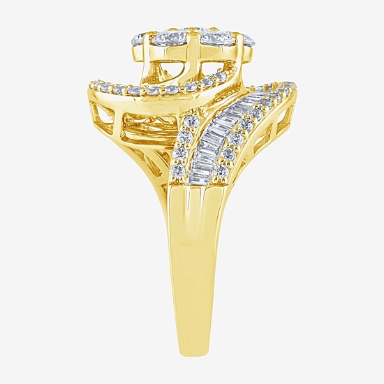Diamond Blossom (G / Si2) Womens 2 CT. T.W. Lab Grown White Diamond 10K Gold Cluster Side Stone Cocktail Ring