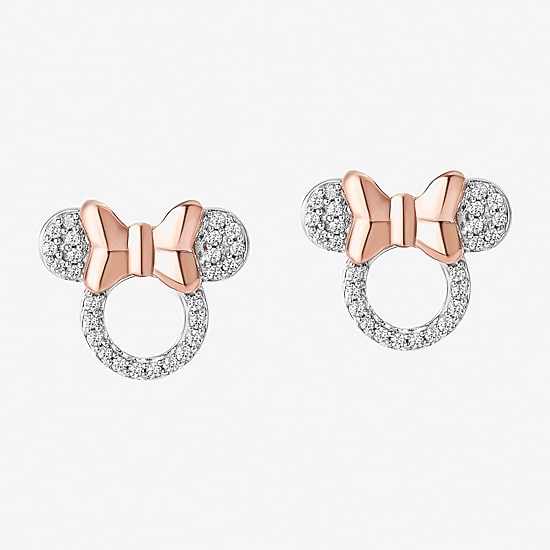 Disney Jewels Collection 1/8 CT. T.W. Natural White Diamond 14K Rose Gold Over Silver Sterling Silver 9.6mm Bow Mickey and Friends Mickey Mouse Clubhouse Minnie Mouse Stud Earrings