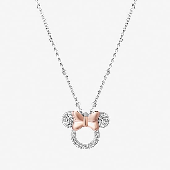Disney Jewels Collection Womens 1/10 CT. T.W. Natural White Diamond 14K Rose Gold Over Silver Sterling Silver Bow 18 Inch Pendant Necklace
