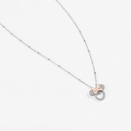 Disney Jewels Collection Womens 1/10 CT. T.W. Natural White Diamond 14K Rose Gold Over Silver Sterling Silver Bow 18 Inch Pendant Necklace