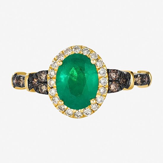 Le Vian® Ring featuring 7/8 cts. Costa Smeralda Emeralds™, 1/7 cts. Chocolate Diamonds® , 1/7 cts. Nude Diamonds™  set in 14K Honey Gold™