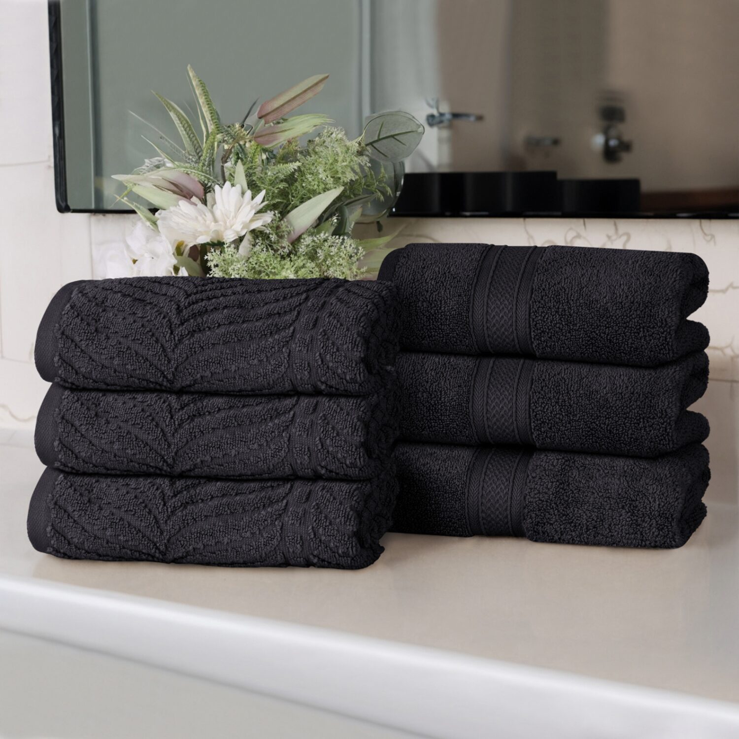 SUPERIOR® Chevron Collection | 100% Cotton 6-pc. Solid Hand Towel