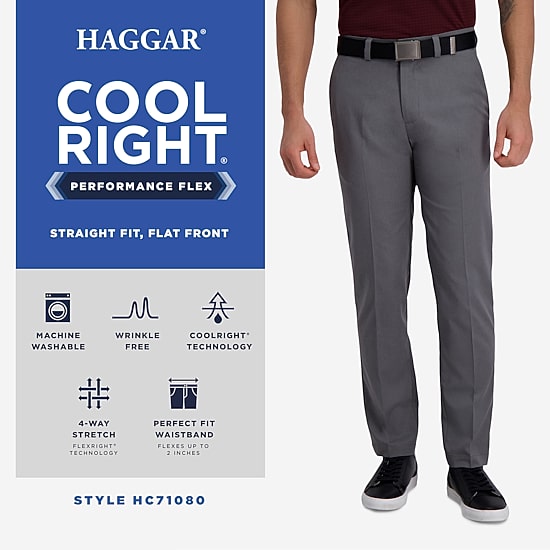 Haggar Cool Right Performance Flex Mens Comfort Waistband Straight Fit Flat Front Pant