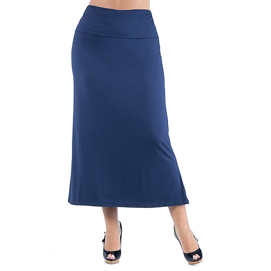 24seven Comfort Apparel Womens Plus Mid Rise Stretch Fabric Maxi Skirt