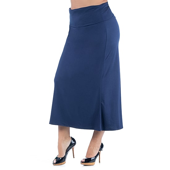 24seven Comfort Apparel Womens Plus Mid Rise Stretch Fabric Maxi Skirt