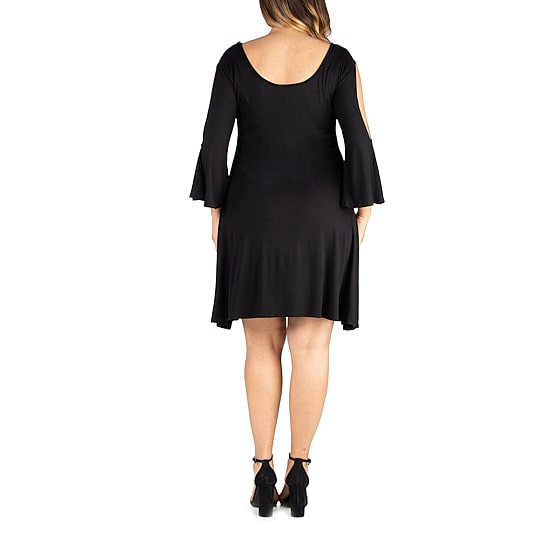 24seven Comfort Apparel Womens Plus Round Neck 3/4 Sleeve A-Line Dress