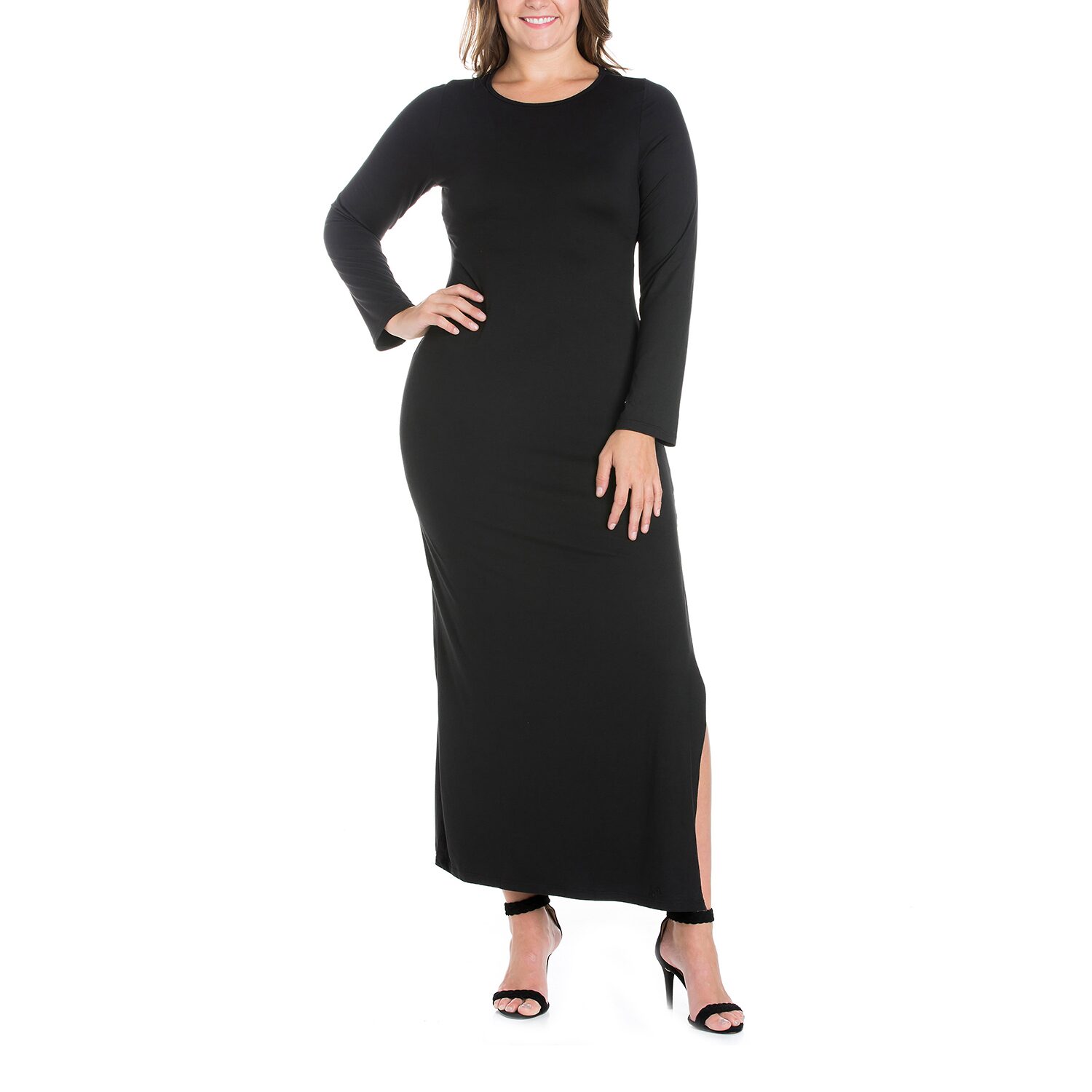 24seven Comfort Apparel Womens Plus Round Neck Long Sleeve Maxi Dress