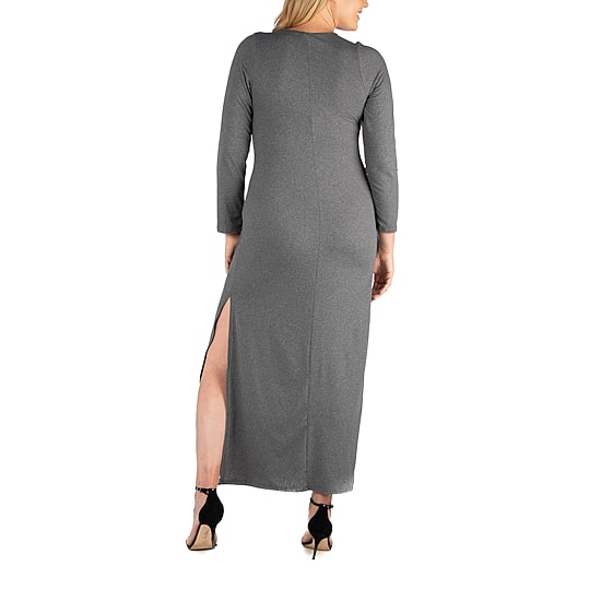 24seven Comfort Apparel Womens Plus Round Neck Long Sleeve Maxi Dress