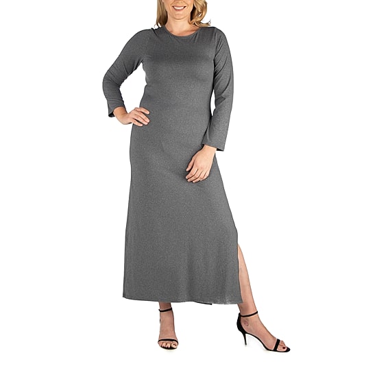24seven Comfort Apparel Womens Plus Round Neck Long Sleeve Maxi Dress