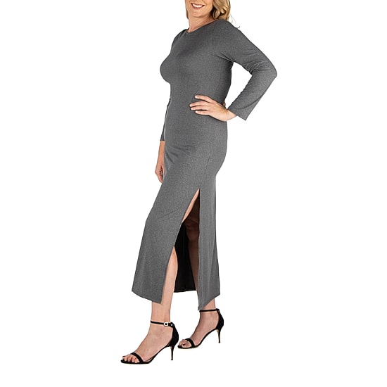 24seven Comfort Apparel Womens Plus Round Neck Long Sleeve Maxi Dress
