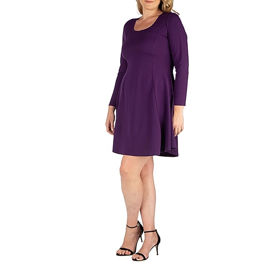24seven Comfort Apparel Womens Plus Scoop Neck Long Sleeve A-Line Dress