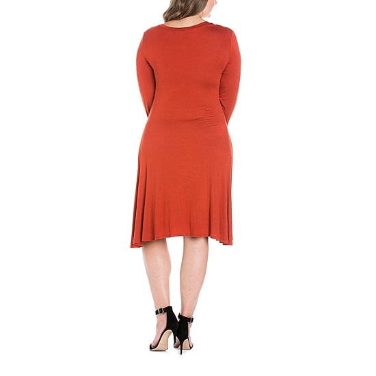 24seven Comfort Apparel Womens Plus Scoop Neck Long Sleeve A-Line Dress