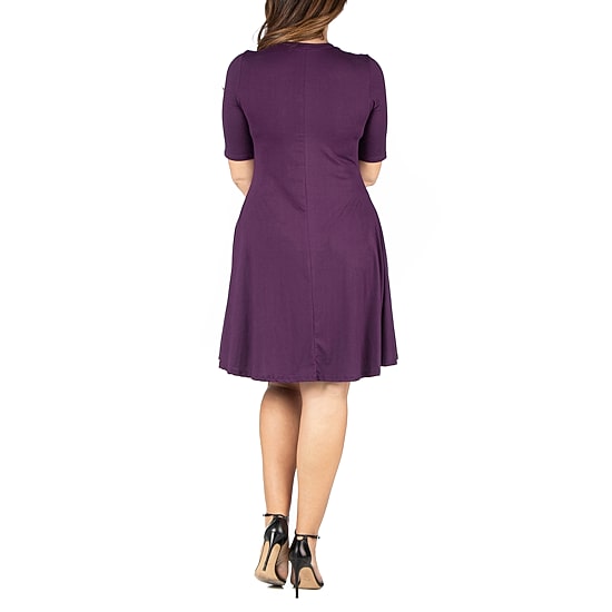 24seven Comfort Apparel Womens Plus Scoop Neck Short Sleeve A-Line Dress