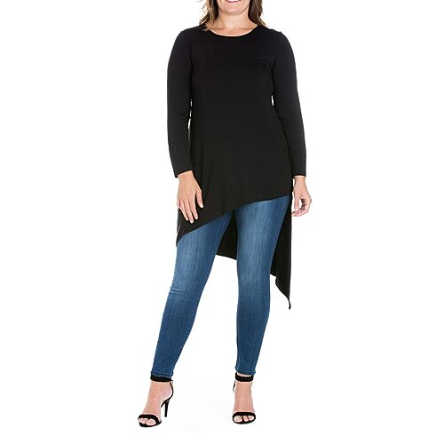 24seven Comfort Apparel Plus Womens Round Neck Long Sleeve Tunic Top, 1x, Black