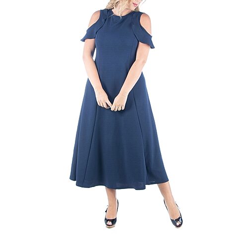24seven Comfort Apparel Womens Plus Scoop Neck Short Sleeve Maxi Dress, 3x, Blue