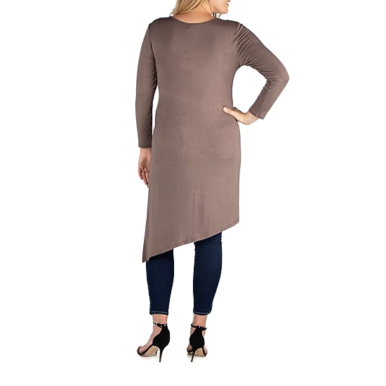 24seven Comfort Apparel Plus Womens Round Neck Long Sleeve Tunic Top