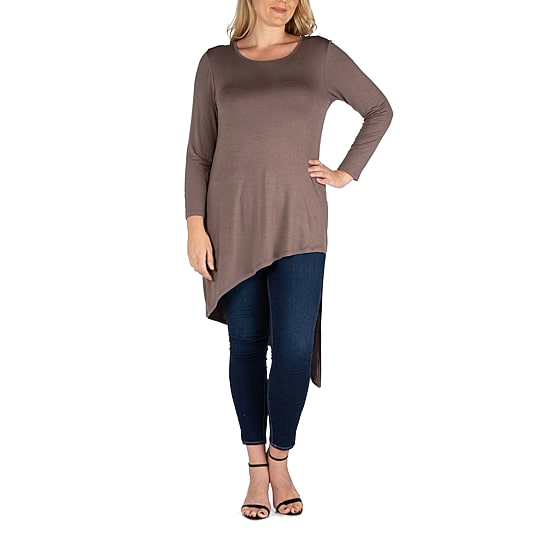 24seven Comfort Apparel Plus Womens Round Neck Long Sleeve Tunic Top