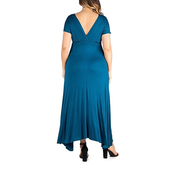 24seven Comfort Apparel Womens Plus V Neck Short Sleeve Maxi Dress