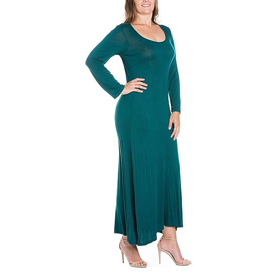 24seven Comfort Apparel Womens Plus Scoop Neck Long Sleeve Maxi Dress