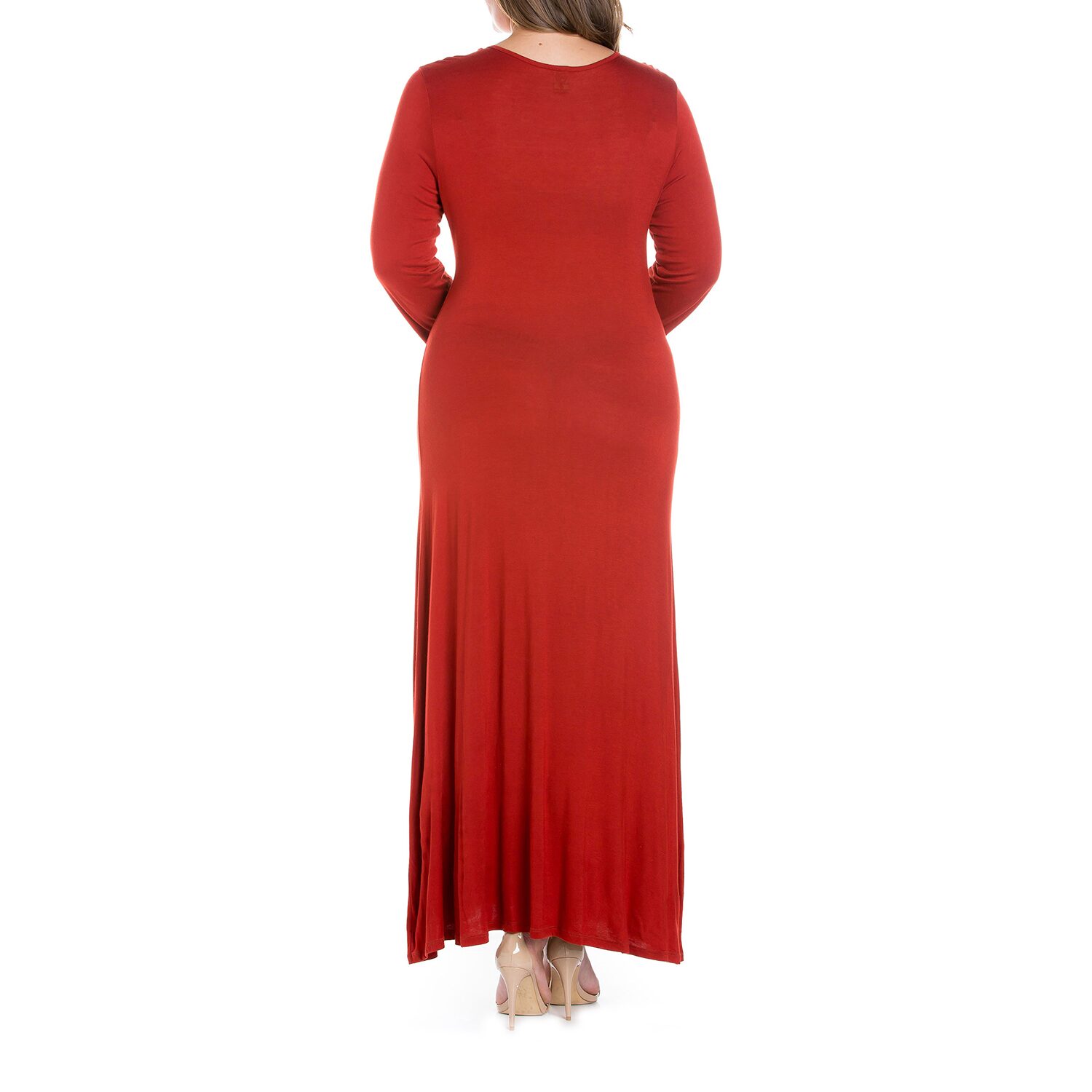 24seven Comfort Apparel Womens Plus Scoop Neck Long Sleeve Maxi Dress
